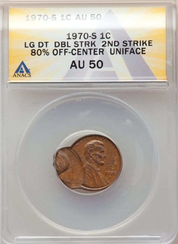 1970S Lincoln Cent Double Struck error coin, Second Strike 80% Off Center
