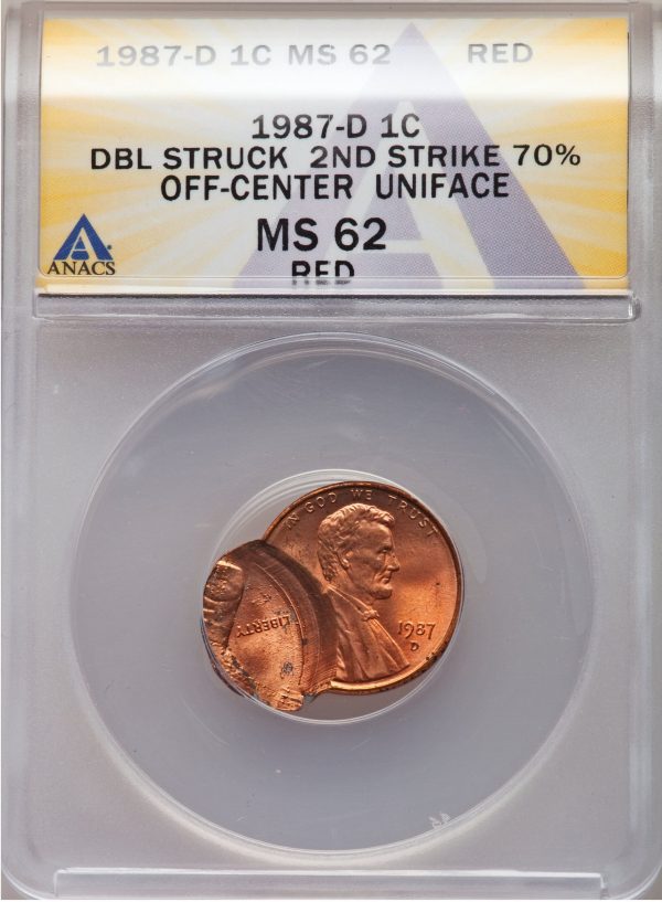 1987D Lincoln Cent Double Struck error coin