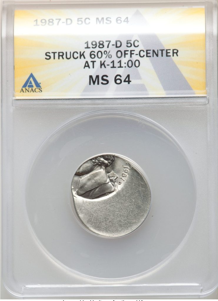 Off Center Error Coin 1987D Jefferson 5c - MintErrors