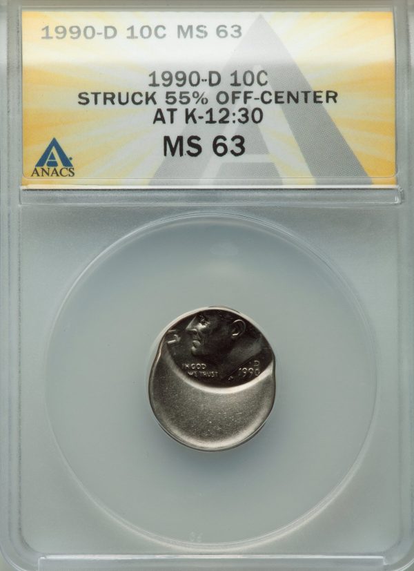 Off Center Error Coin 1990D Roosevelt 10c