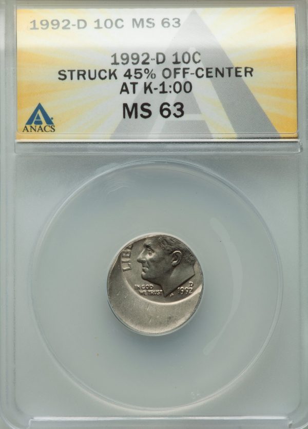 Off Center Error Coin 1992D Roosevelt 10c