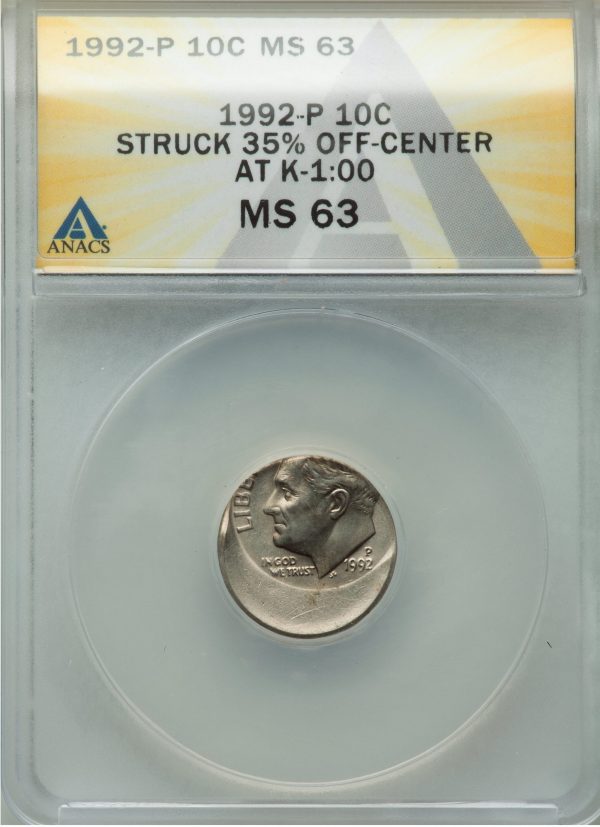 Off Center Error Coin 1992P Roosevelt 10c