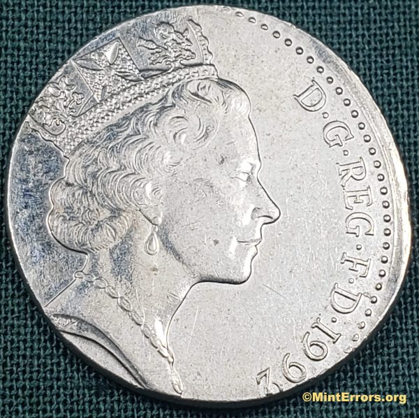 1992 United Kingdom Ten Pence struck on wrong planchet