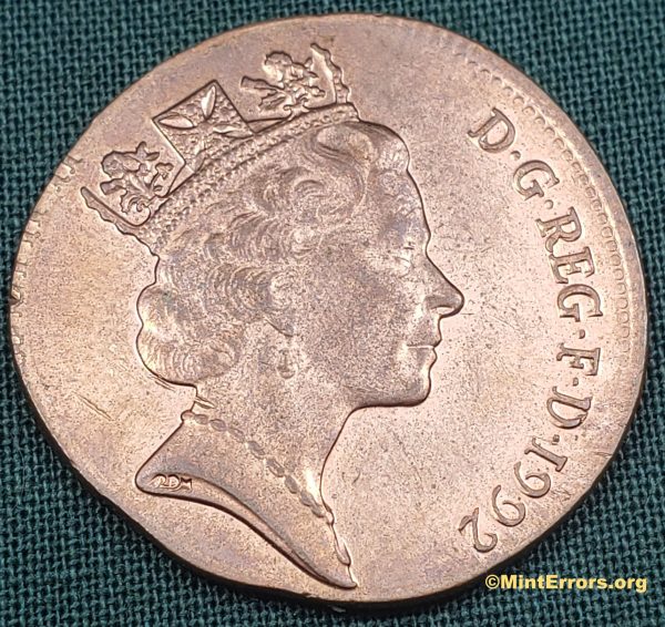 1992 United Kingdom Two Pence struck on wrong planchet