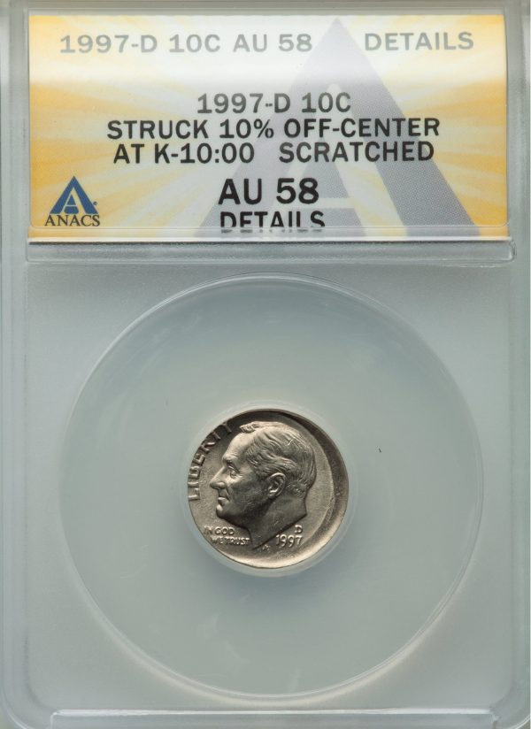 Off Center Error Coin 1997D Roosevelt 10c