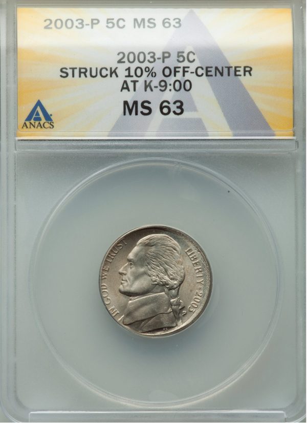 Off Center Error Coin 2003P Jefferson 5c
